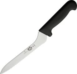 Victorinox Offset Bread Fixed Knife 7" Stainless Steel Blade Black Fibrox Handle 7605816
