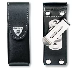 Victorinox Black Leather Pouch 111 Mm 1-4 Layers With Rotating Clip