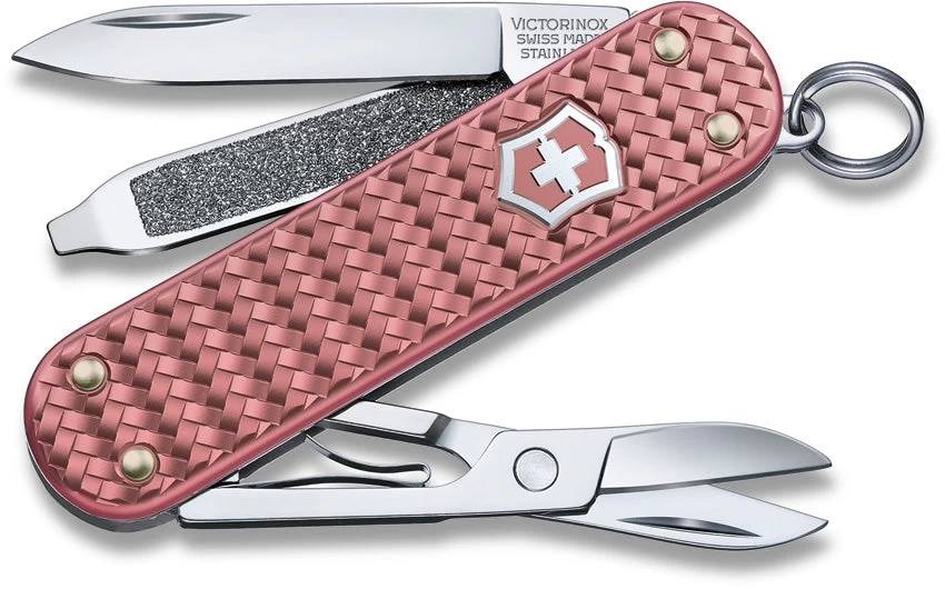 Victorinox Classic Precious Multi Tool Pocket Knife Gentle Rose Woven Alox Handle 06221405G 1 Victorinox Classic Precious Multi Tool Pocket Knife Gentle Rose Woven Alox Handle 06221405G