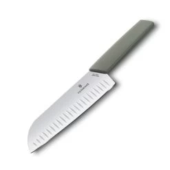 Swiss Modern Colors 7.5" Granton Edge Santoku Knife In Olive Green By Victorinox