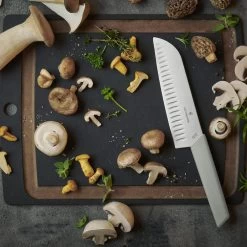 Swiss Modern Colors 7.5" Granton Edge Santoku Knife In Olive Green By Victorinox -Victorinox Sale Online VF6905617K6B Swiss Modern Colors Santoku with Mushrooms