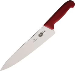 Victorinox Chef's Fixed Knife 10" Satin Finish Stainless Steel Blade Red Fibrox Handle 5200125
