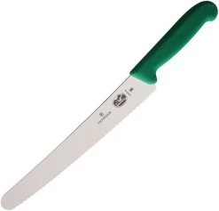 Victorinox Bread Fixed Knife 10" Serrated Stainless Steel Blade Green Fibrox Handle 5293426