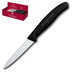 Swiss Classic Paring Knife Display - 2 Dozen 3.25" Serrated Spear Tip Paring Knives By Victorinox - Black Handle (6.7633)